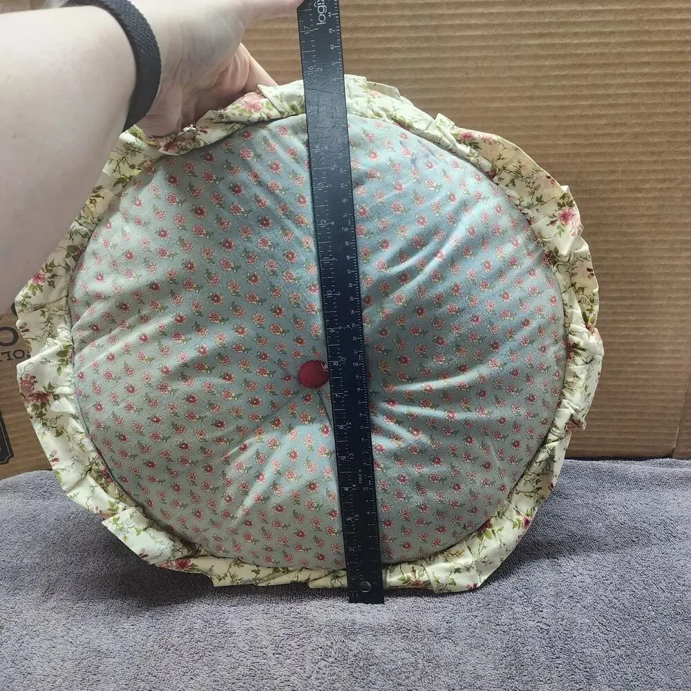 Vintage Home maroon floral round ruffle pillow cushion  C
